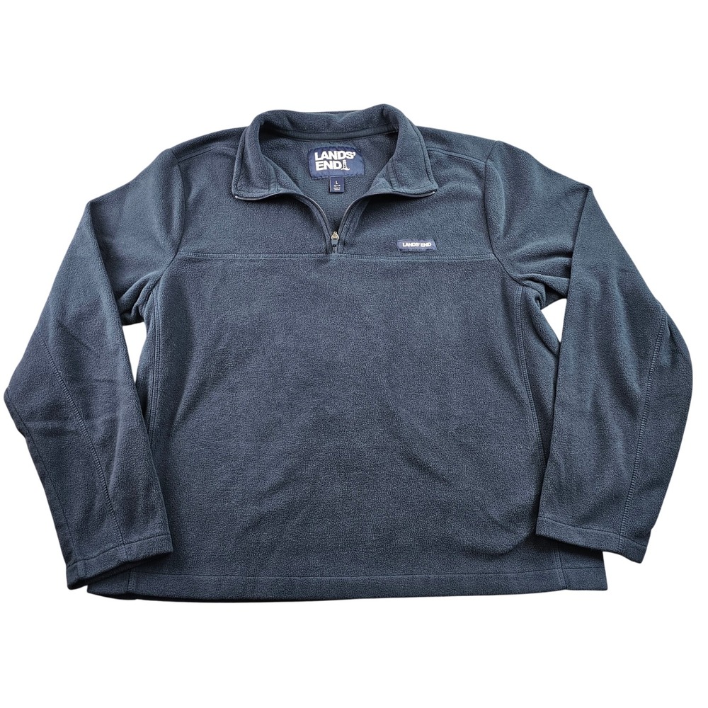 Lands' End 1/4 Zip Fleece Pullover Mens L Blue Cozy Warm Oeko-Tex Standard 100